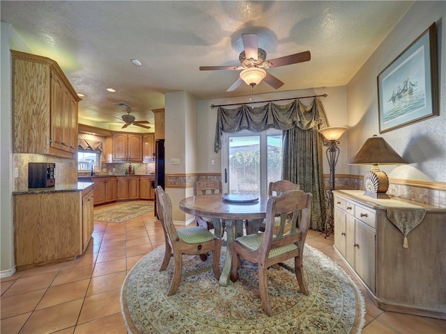 15806 Punta Espada, Corpus Christi, TX 78418 - dining room with a ceiling fan, light tile patterned flooring, a textured ceiling, and recessed lighting