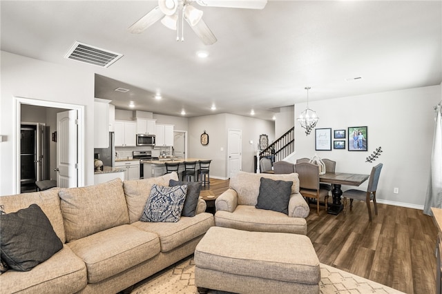 1345 Regents Park, Corpus Christi, TX 78415 - living area with a chandelier, baseboards, stairway, ceiling fan, and recessed lighting