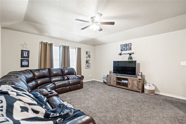 1345 Regents Park, Corpus Christi, TX 78415 - living area featuring carpet flooring, a ceiling fan, baseboards, and a textured ceiling