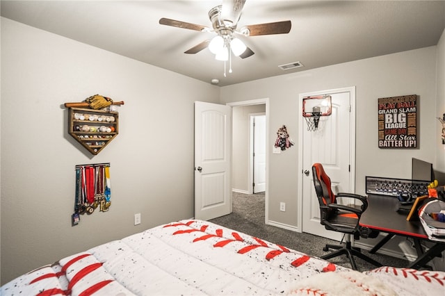 1345 Regents Park, Corpus Christi, TX 78415 - bedroom with dark carpet, a ceiling fan, and baseboards