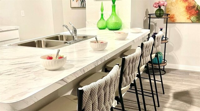 kitchen with sink and light hardwood / wood-style flooring