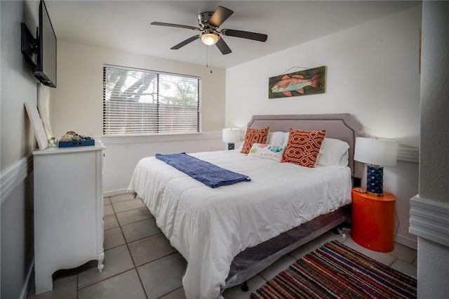 1703 Bayshores, Rockport, TX 78382 - bedroom with tile patterned floors and ceiling fan
