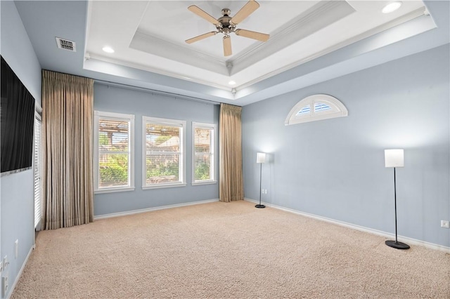 108 Black Diamond, Portland, TX 78374 - unfurnished room featuring a raised ceiling, a ceiling fan, plenty of natural light, carpet flooring, and recessed lighting