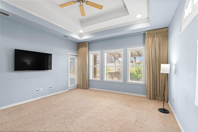 108 Black Diamond, Portland, TX 78374 - empty room featuring carpet flooring, crown molding, ceiling fan, baseboards, and recessed lighting