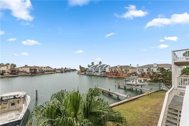 dock area with a water view