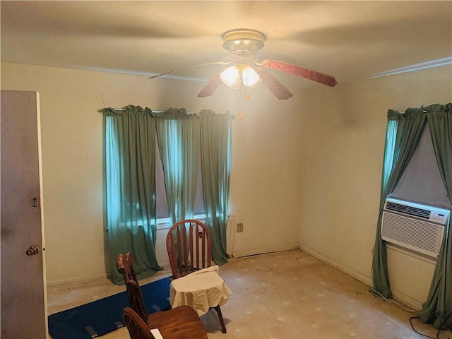 120 S Orange St, Mathis, TX 78368 - sitting room featuring unfinished concrete floors, a ceiling fan, and cooling unit