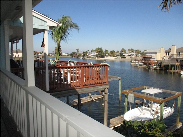 dock area featuring a water view