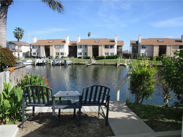 view of dock with a water view