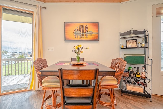 dining room featuring hardwood / wood-style flooring and a healthy amount of sunlight