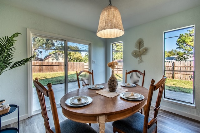 dining space with hardwood / wood-style floors