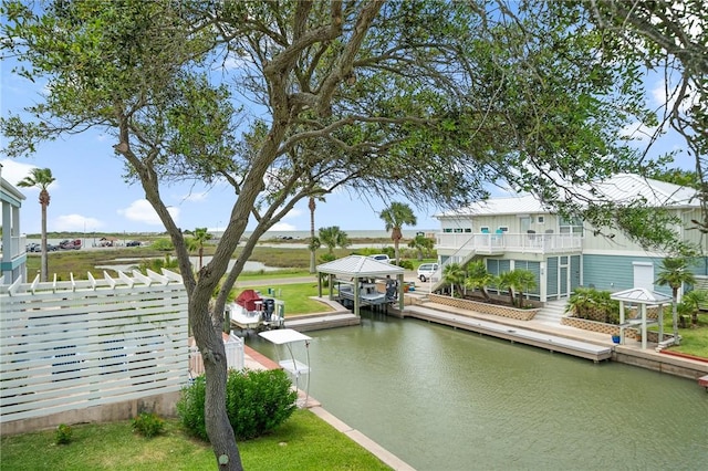 view of dock with a water view