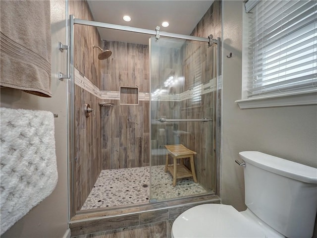 14350 Aquarius St, Corpus Christi, TX 78418 - full bathroom with toilet, a shower stall, and recessed lighting