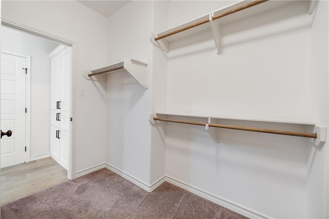 spacious closet featuring light carpet