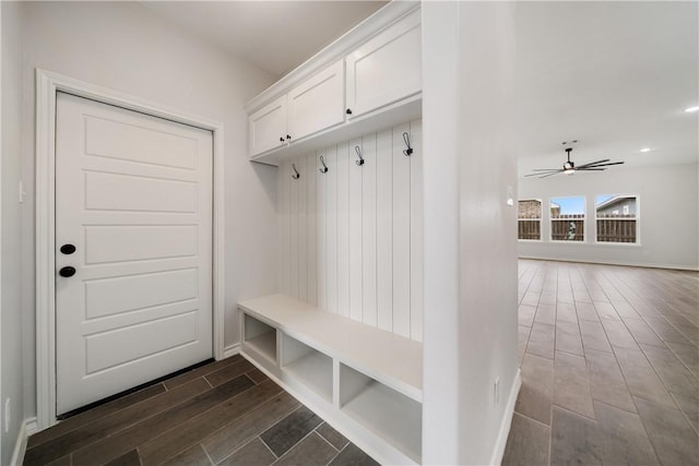 mudroom with ceiling fan