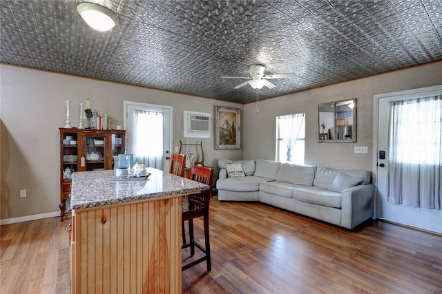 1820 16th St, Rockport, TX 78382 - living room featuring plenty of natural light, light wood-type flooring, and an ornate ceiling