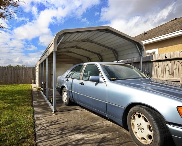 view of parking with a carport