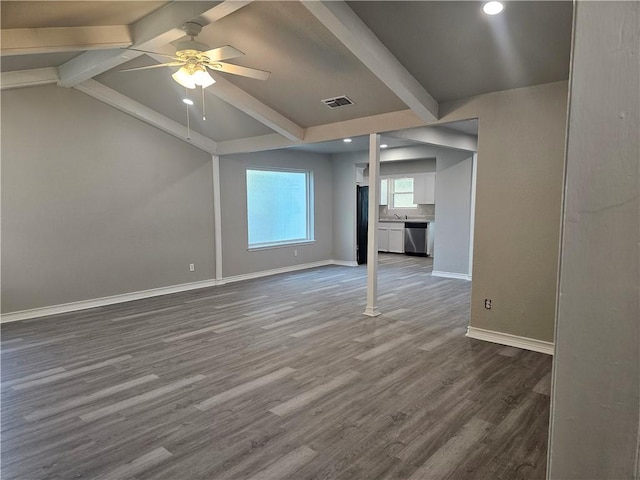4134 Sierra St, Corpus Christi, TX 78410 - unfurnished living room with a ceiling fan, dark wood-style floors, and recessed lighting