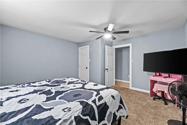 bedroom with carpet floors and ceiling fan