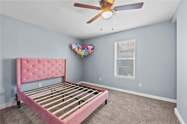 bedroom with carpet floors and ceiling fan