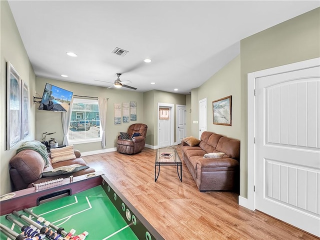 14307 Ridley Way, Corpus Christi, TX 78418 - playroom with wood finished floors, a ceiling fan, baseboards, and recessed lighting