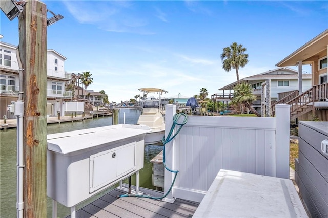 dock area with a water view