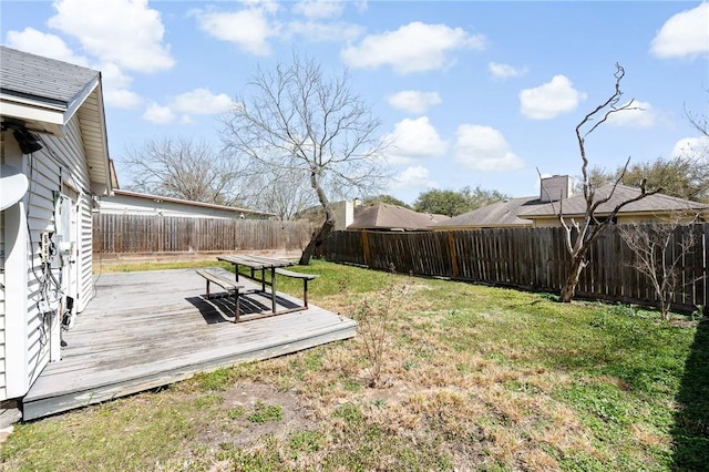 view of yard featuring a fenced backyard and a deck