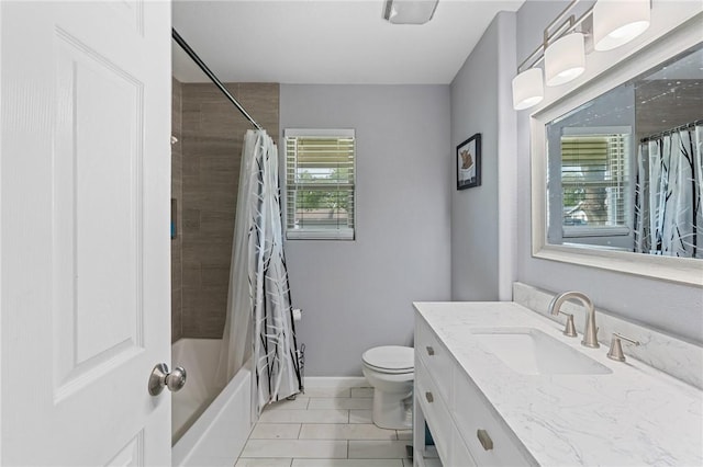 116 Daniel Moore St, Portland, TX 78374 - bathroom featuring vanity, toilet, tile patterned flooring, baseboards, and shower / bath combination with curtain