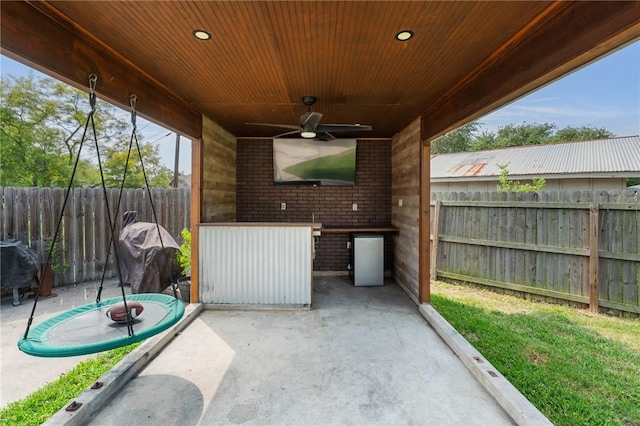 116 Daniel Moore St, Portland, TX 78374 - view of patio / terrace with a fenced backyard and a ceiling fan