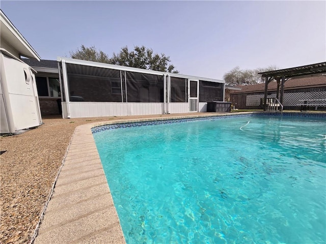 view of pool featuring a sunroom and a fenced in pool