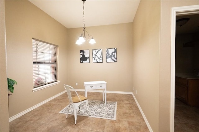 14426 Pentridge Dr, Corpus Christi, TX 78410 - tiled home office featuring a chandelier and baseboards