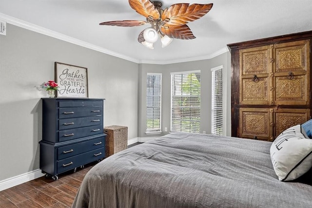 7609 Stony Brook Dr, Corpus Christi, TX 78413 - bedroom with crown molding, dark wood finished floors, and ceiling fan