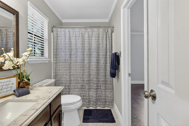 7609 Stony Brook Dr, Corpus Christi, TX 78413 - bathroom with vanity, ornamental molding, and curtained shower
