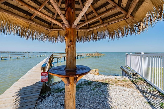 view of dock featuring a water view