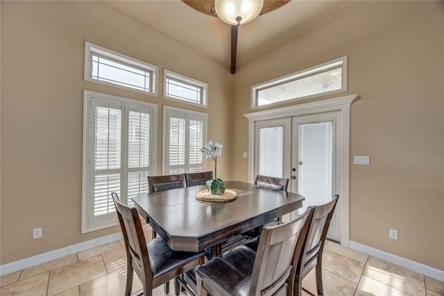 3722 Lake Hawkins Ct, Robstown, TX 78380 - dining space featuring french doors, baseboards, and light tile patterned floors