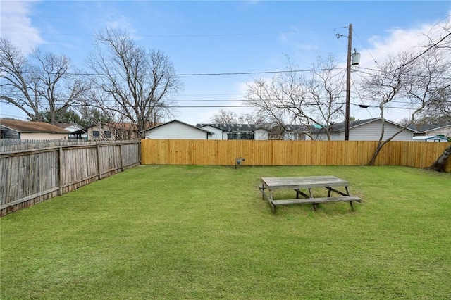 view of yard with a fenced backyard