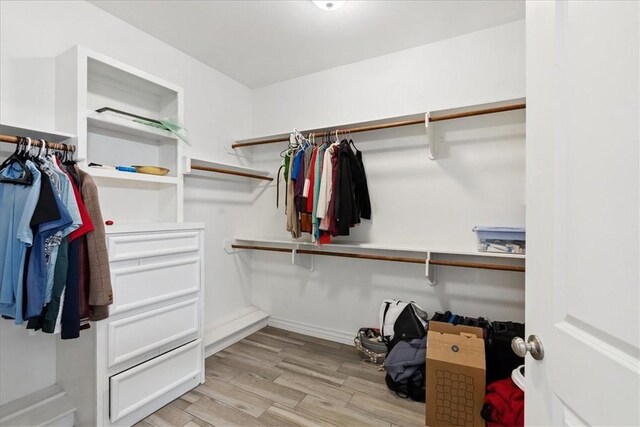 walk in closet featuring light hardwood / wood-style flooring