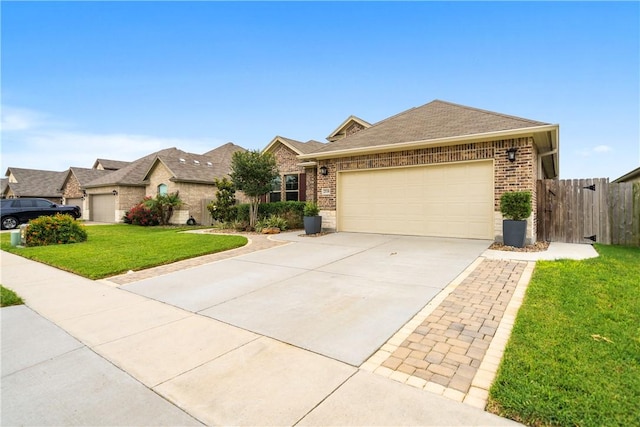 2538 Las Estrellas St, Corpus Christi, TX 78414 - view of front facade featuring brick siding, a garage, concrete driveway, and a shingled roof