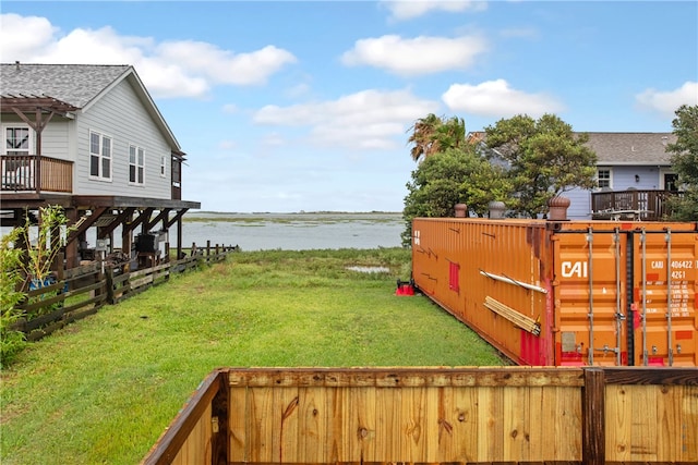 view of yard with a water view