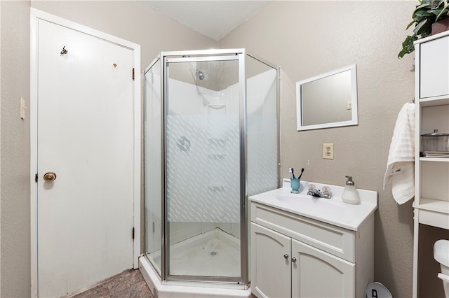 bathroom featuring vanity and walk in shower