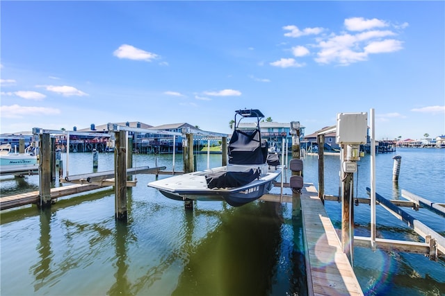 view of dock with a water view