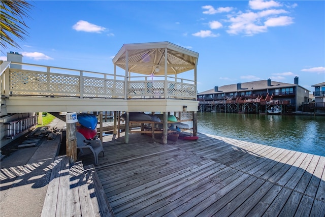 dock area with a water view