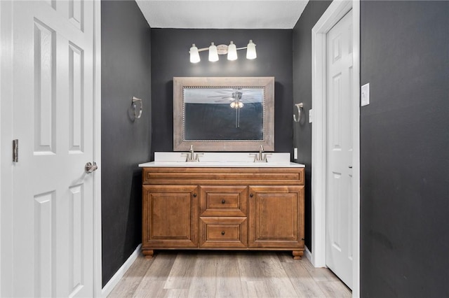 bathroom with vanity and wood-type flooring