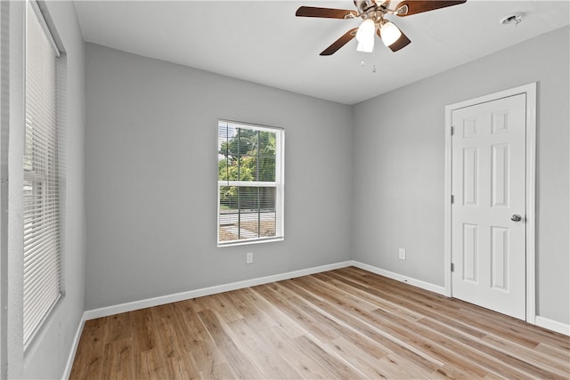 unfurnished bedroom featuring ceiling fan and light hardwood / wood-style flooring