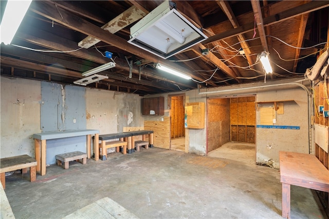 basement with a workshop area