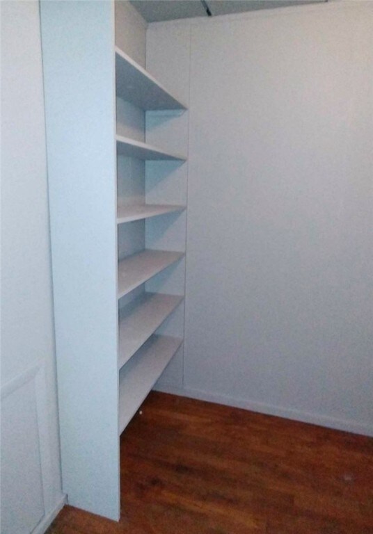 spacious closet with dark wood-type flooring