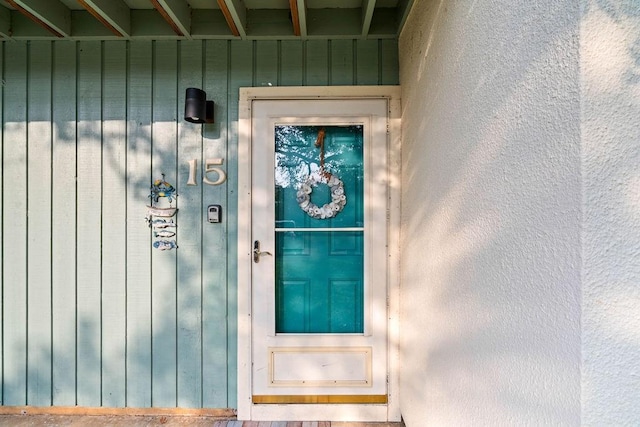 entrance to property with board and batten siding