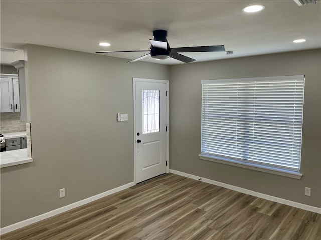 4917 Arlene Dr, Corpus Christi, TX 78411 - foyer entrance featuring ceiling fan, wood finished floors, baseboards, and recessed lighting