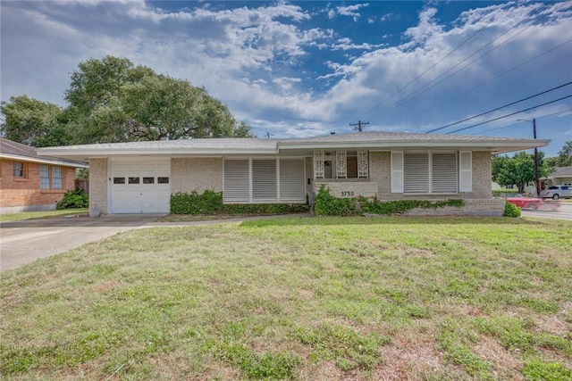 3730 Fort Worth St, Corpus Christi, TX 78411 - ranch-style house featuring a garage, brick siding, concrete driveway, and a front lawn