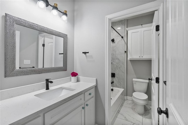 4122 Nadia Dr, Corpus Christi, TX 78414 - full bathroom featuring toilet, marble finish floor, vanity, and shower / bathtub combination