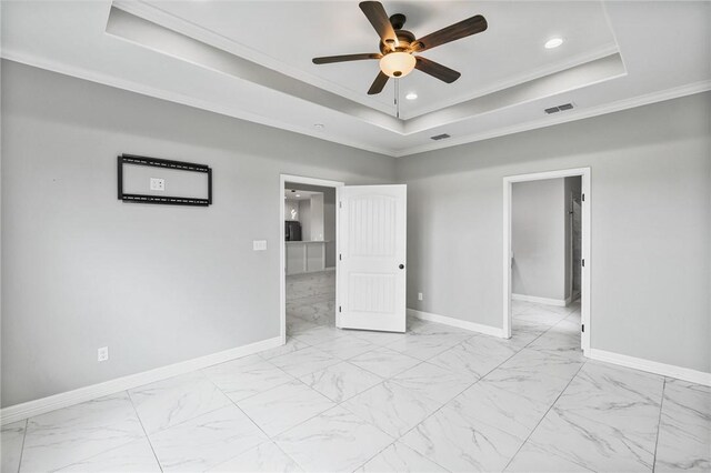4122 Nadia Dr, Corpus Christi, TX 78414 - unfurnished bedroom featuring recessed lighting, baseboards, marble finish floor, ornamental molding, and a raised ceiling